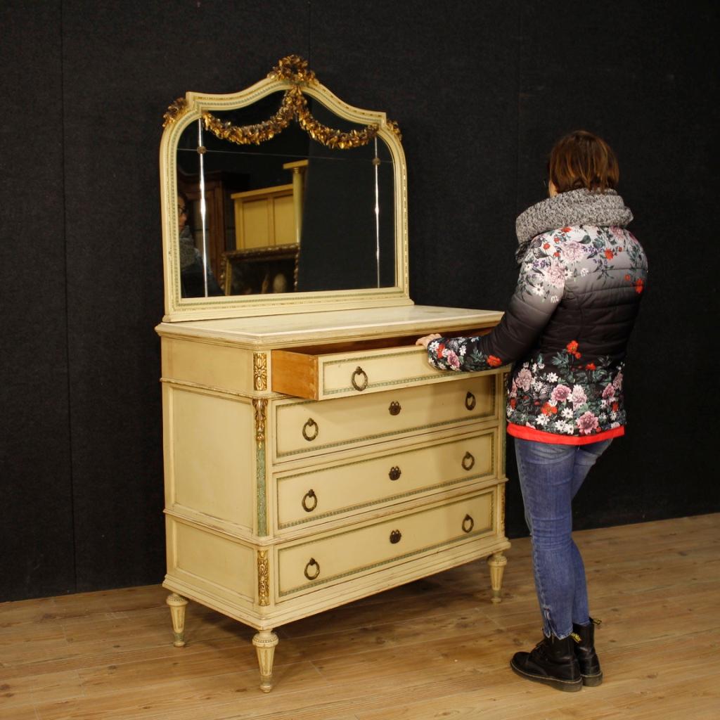 20th Century Lacquered Gilt Wood Italian Louis XVI Dresser with Mirror, 1960 For Sale 3