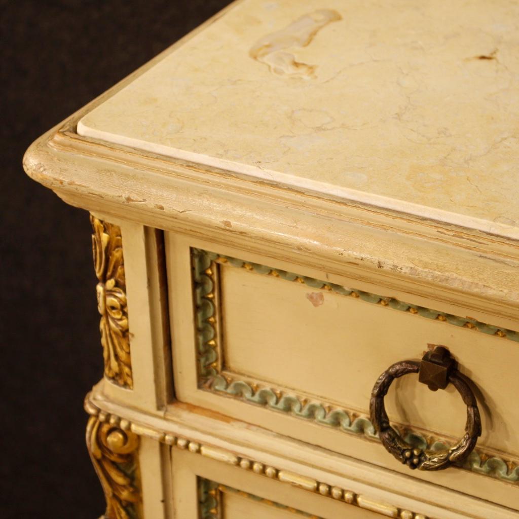 Marble 20th Century Lacquered Gilt Wood Italian Louis XVI Dresser with Mirror, 1960 For Sale