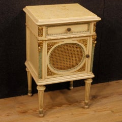 20th Century Lacquered, Giltwood Marble Top Italian Louis XVI Bedside Tables