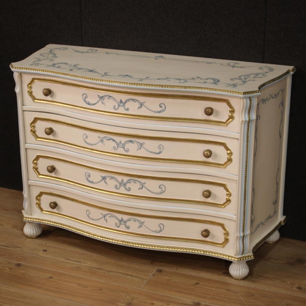 20th Century Lacquered Gold and Painted Wood Italian Commode, 1970 1