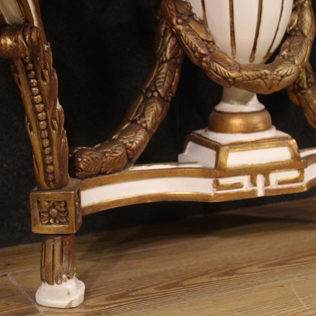 20th Century Lacquered Gold Wood with Marble Top French Louis XV Style Console For Sale 7