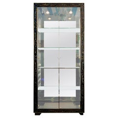 20th Century Lacquered Mahogany & Glass Electrified Étagère Cabinet by Henredon