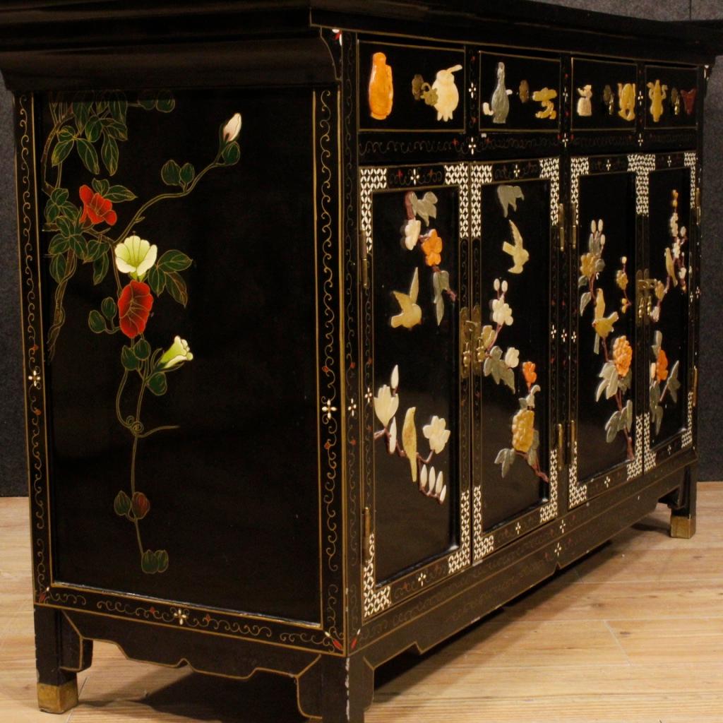 20th Century Lacquered Painted and Carved Wood Chinese Sideboard, 1960 7