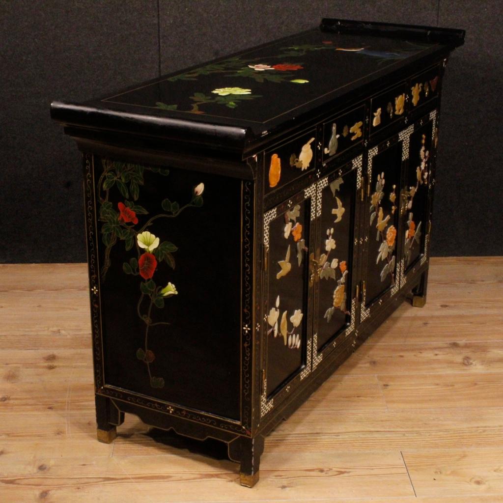20th Century Lacquered Painted and Carved Wood Chinese Sideboard, 1960 4