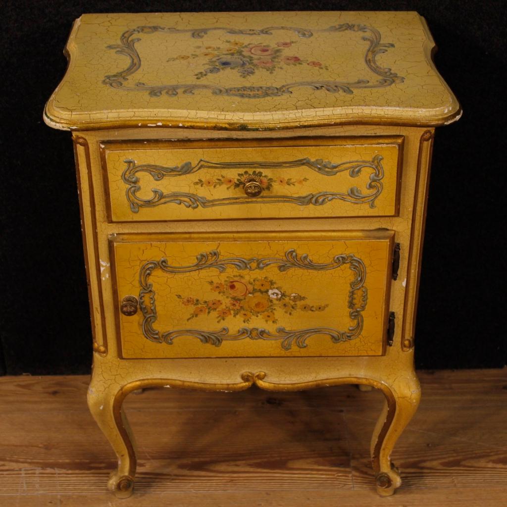 Carved 20th Century Lacquered, Painted and Gilded Wood Venetian Night Stand, 1960