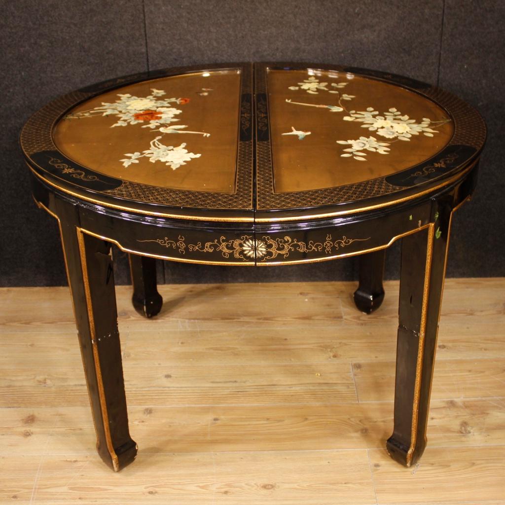 20th Century Lacquered, Painted and Gilt Chinoiserie Wood French Table, 1970 7