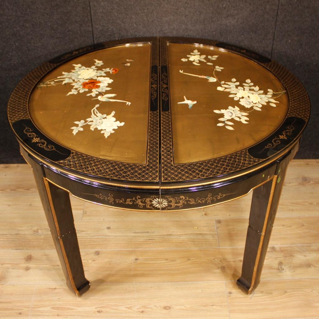 20th Century Lacquered, Painted and Gilt Chinoiserie Wood French Table, 1970 8
