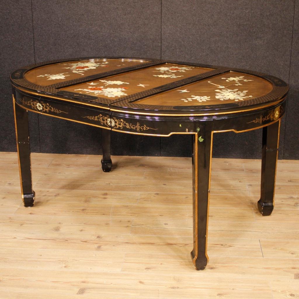 20th Century Lacquered, Painted and Gilt Chinoiserie Wood French Table, 1970 In Fair Condition In Vicoforte, Piedmont