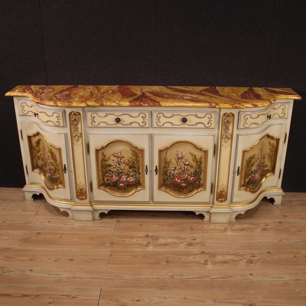20th Century Lacquered Painted and Giltwood Italian Sideboard, 1960 In Good Condition In Vicoforte, Piedmont