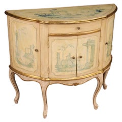 20th Century Lacquered Painted and Giltwood Italian Venetian Demilune Sideboard