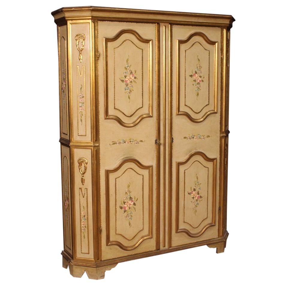 20th Century Lacquered Painted and Giltwood Italian Wardrobe, 1960 For
