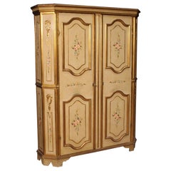 Vintage 20th Century Lacquered Painted and Giltwood Italian Wardrobe, 1960