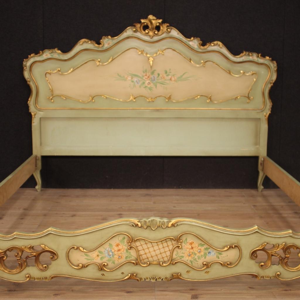Italian 20th Century Lacquered Painted and Giltwood Venetian Bed, 1960