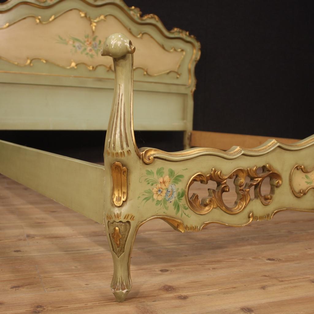 Wood 20th Century Lacquered Painted and Giltwood Venetian Bed, 1960