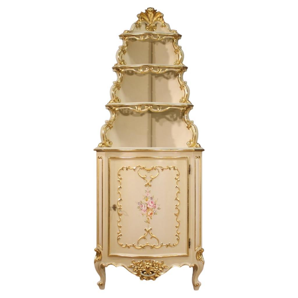 20th Century Lacquered Painted and Gilt Wood Venetian Corner Cabinet, 1960
