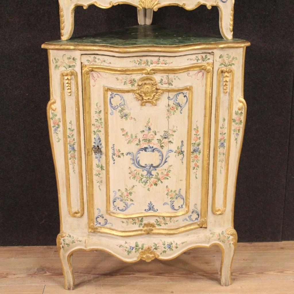 Italian 20th Century Lacquered Painted and Giltwood Venetian Corner Cupboard, 1950