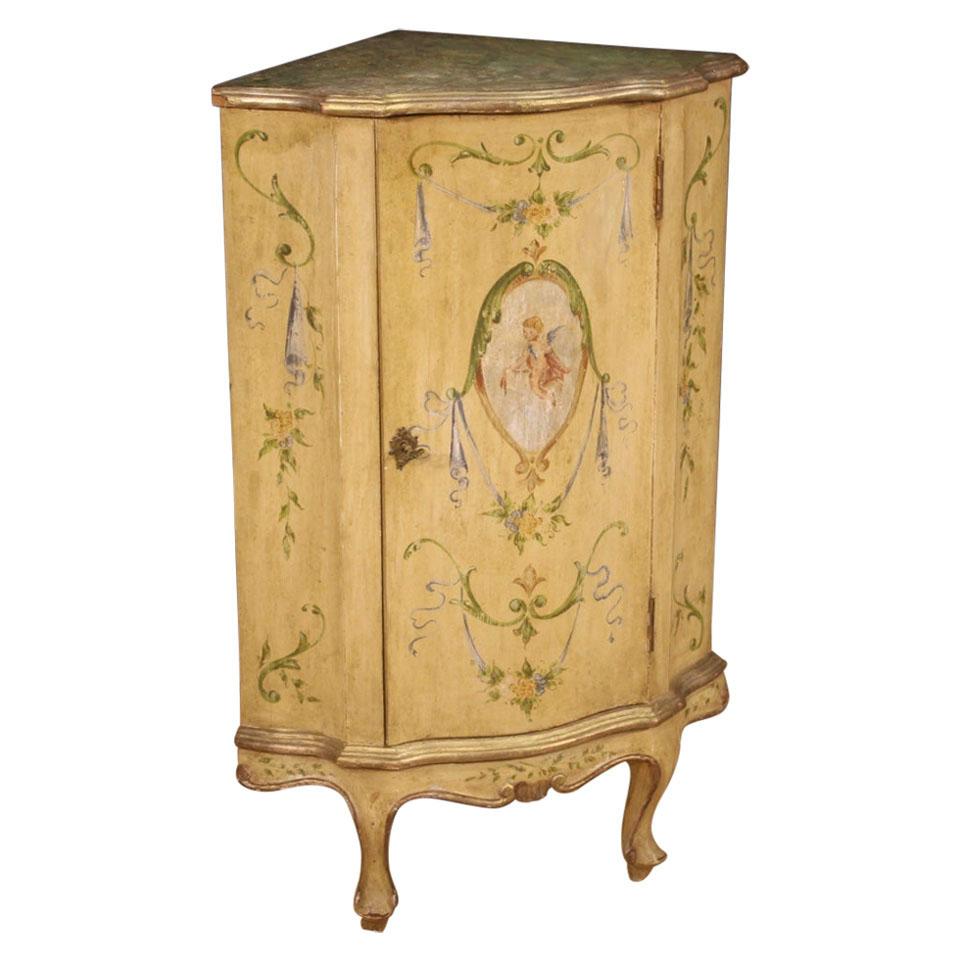 20th Century Lacquered Painted and Giltwood Venetian Corner Cupboard, 1950