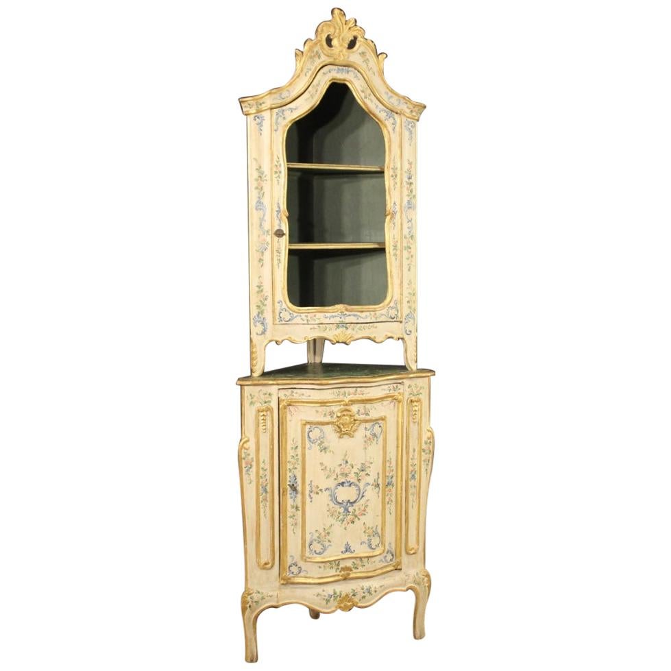 20th Century Lacquered Painted and Giltwood Venetian Corner Cupboard, 1950