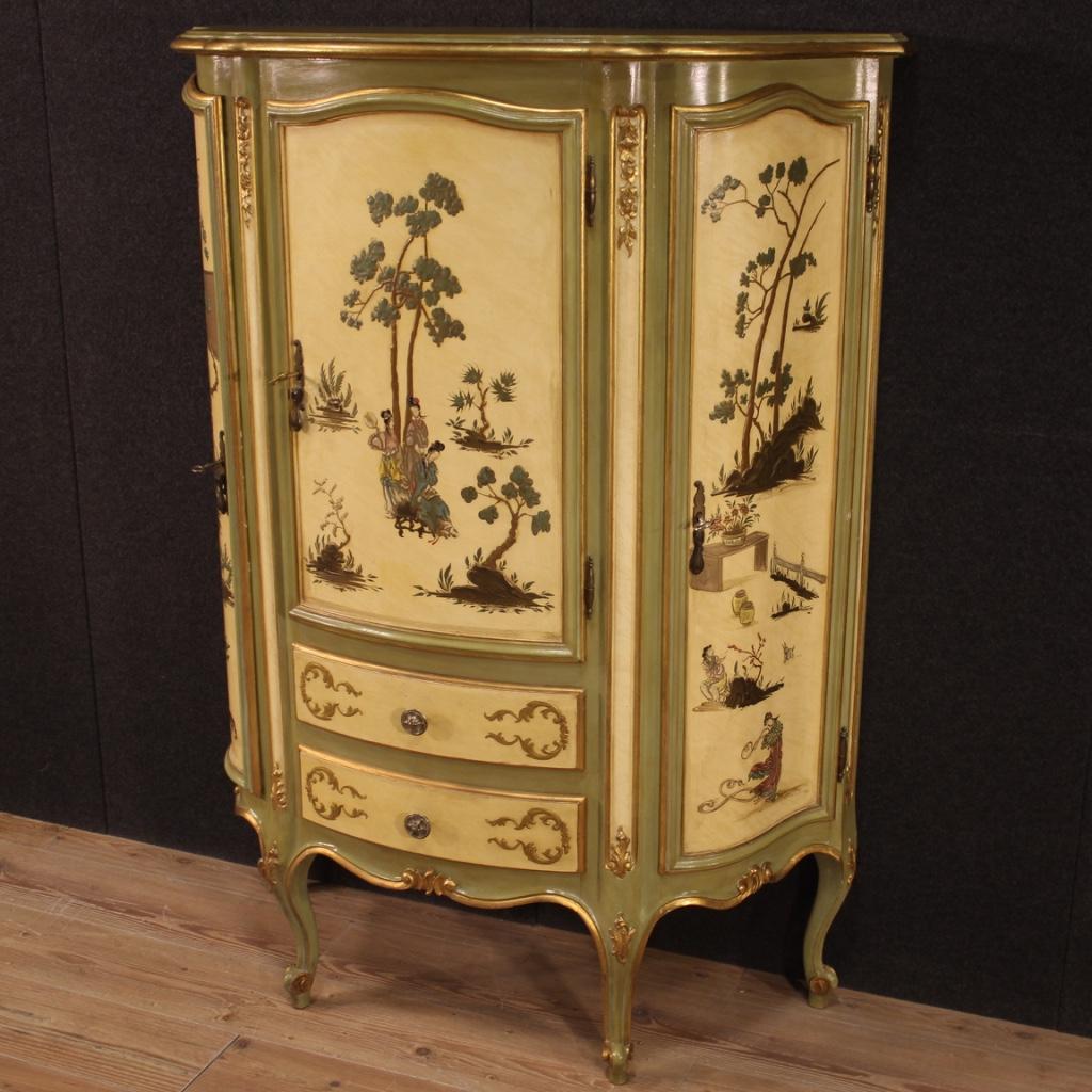 Italian 20th Century Lacquered Painted and Giltwood Venetian Cupboard, 1960