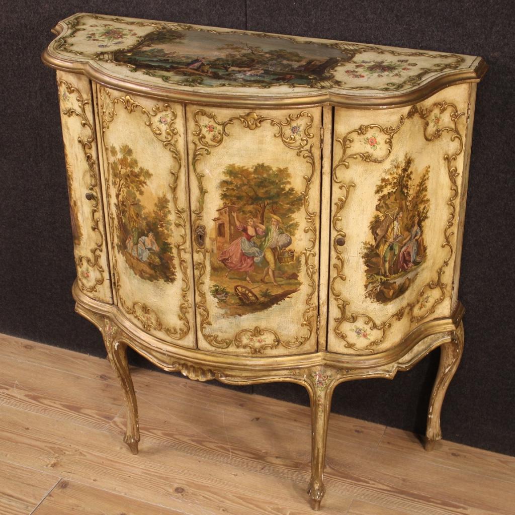 Italian 20th Century Lacquered Painted and Gilt Wood Venetian Sideboard, 1950