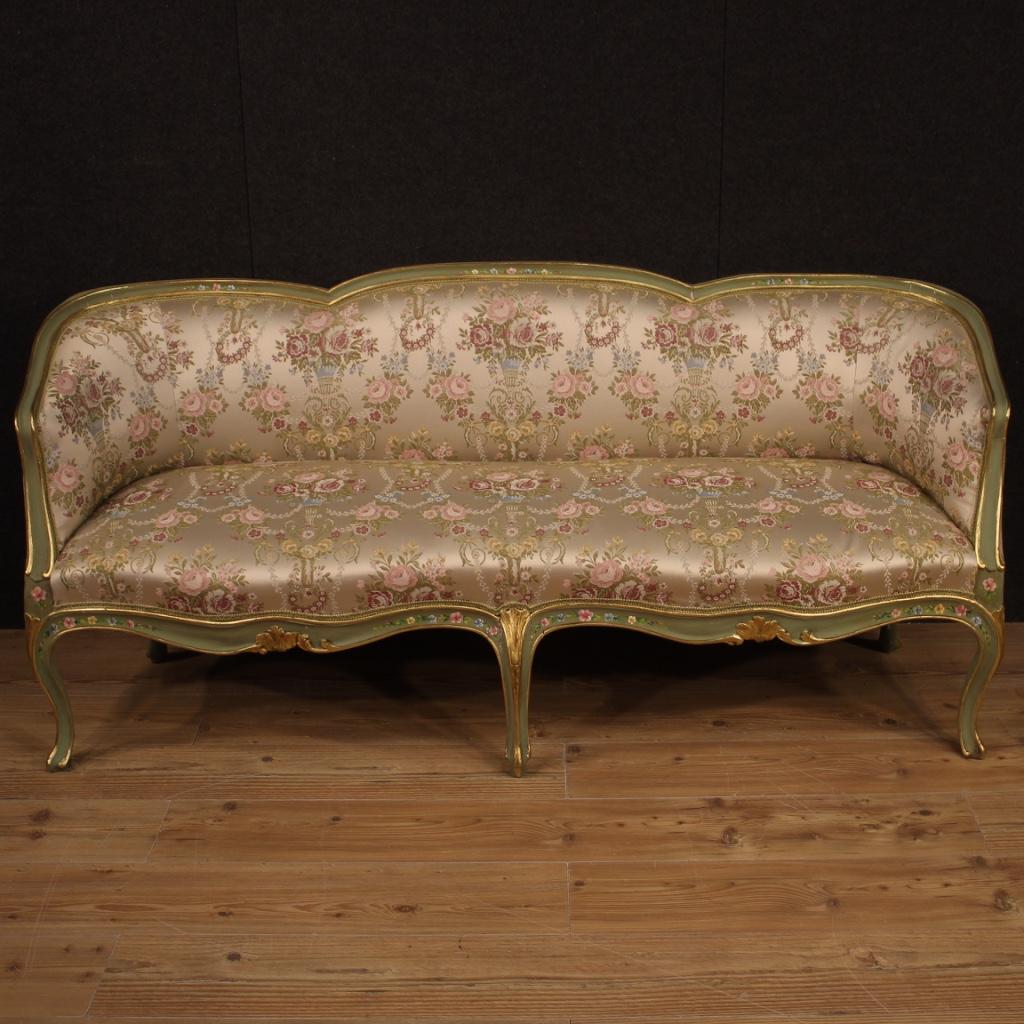 Italian 20th Century Lacquered Painted and Giltwood Venetian Sofa, 1930