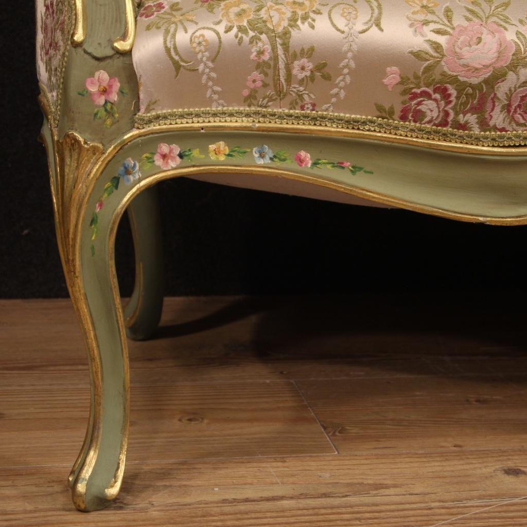 Fabric 20th Century Lacquered Painted and Giltwood Venetian Sofa, 1930