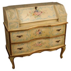 20th Century Lacquered Painted and Giltwood Italian Bureau Desk, 1960 Vintage 20th Century Lacquered Painted and Giltwood Italian Bureau Desk, 1960