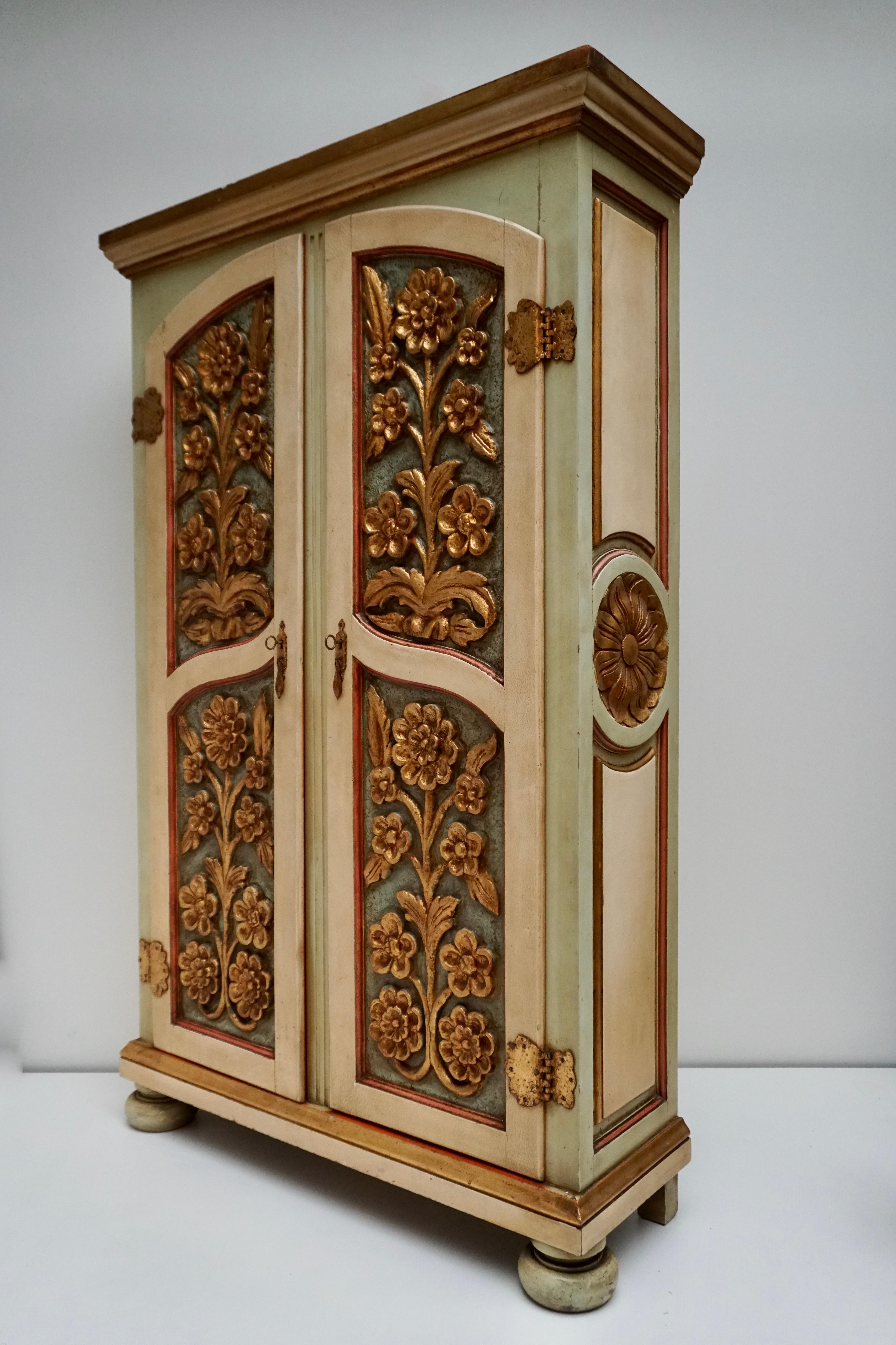 Rococo Revival 20th Century Lacquered Painted and Giltwood Italian Wardrobe, 1960 For Sale