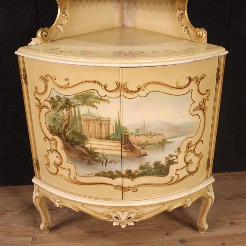 Bois 20th Century Lacquered Painted and Gold Wood Italian Corner Cabinet, 1960 en vente