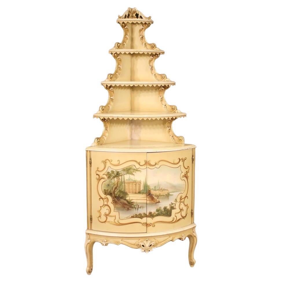 20th Century Lacquered Painted and Gold Wood Italian Corner Cabinet, 1960 en vente