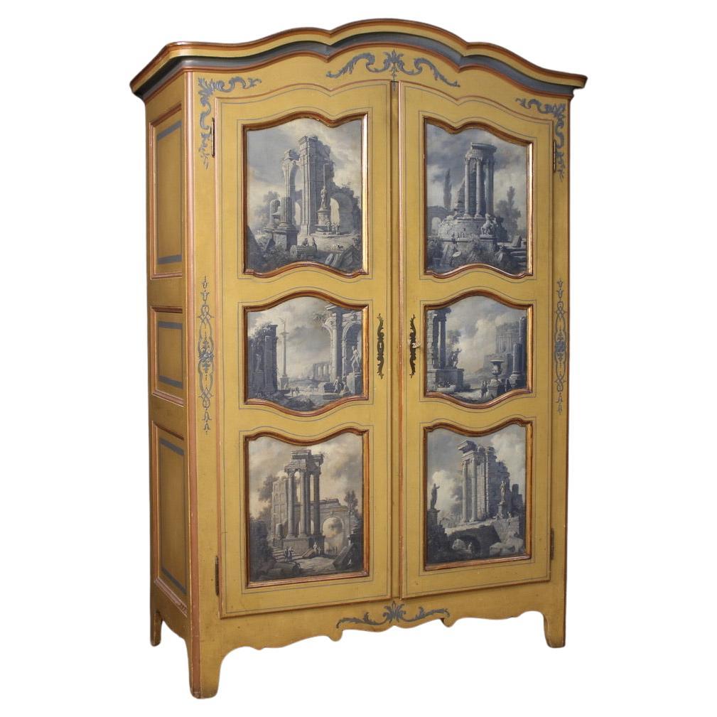 20th Century Lacquered, Painted and Gold Wood Italian Wardrobe, 1950