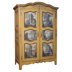 20th Century Lacquered, Painted and Gold Wood Italian Wardrobe, 1950