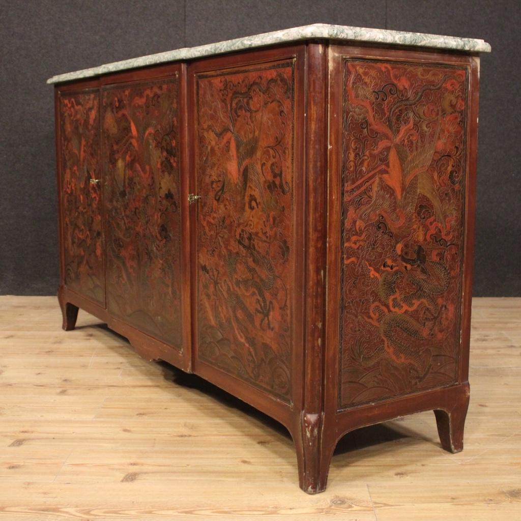 20th Century Lacquered Painted Chinoiserie Wood French Sideboard, 1950 6