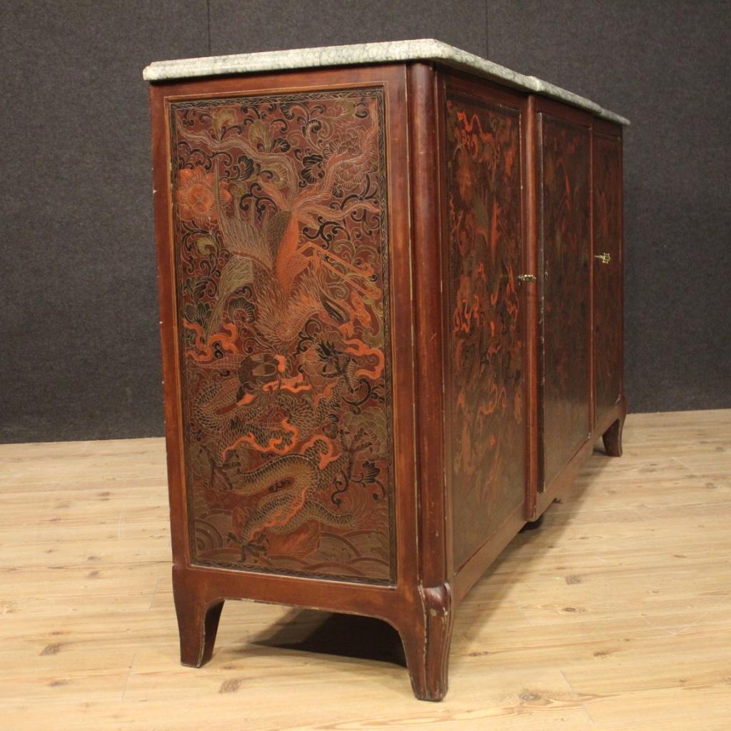 20th Century Lacquered Painted Chinoiserie Wood French Sideboard, 1950 4