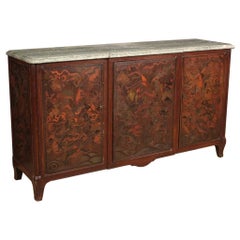 Vintage 20th Century Lacquered Painted Chinoiserie Wood French Sideboard, 1950