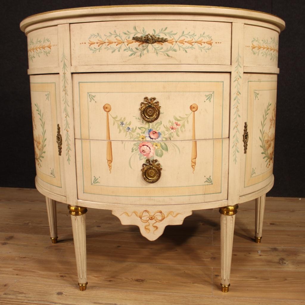 20th Century Lacquered, Painted, Gilt Wood French Louis XVI Demilune Dresser 1