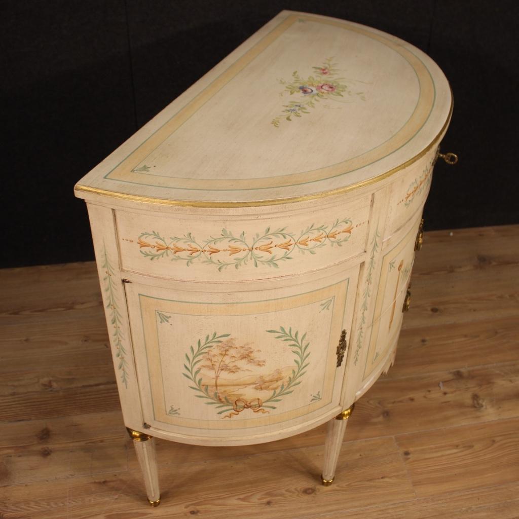 20th Century Lacquered, Painted, Gilt Wood French Louis XVI Demilune Dresser 4