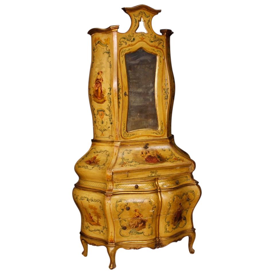 20th Century Lacquered, Painted, Gilt Wood Venetian Trumeau, 1950