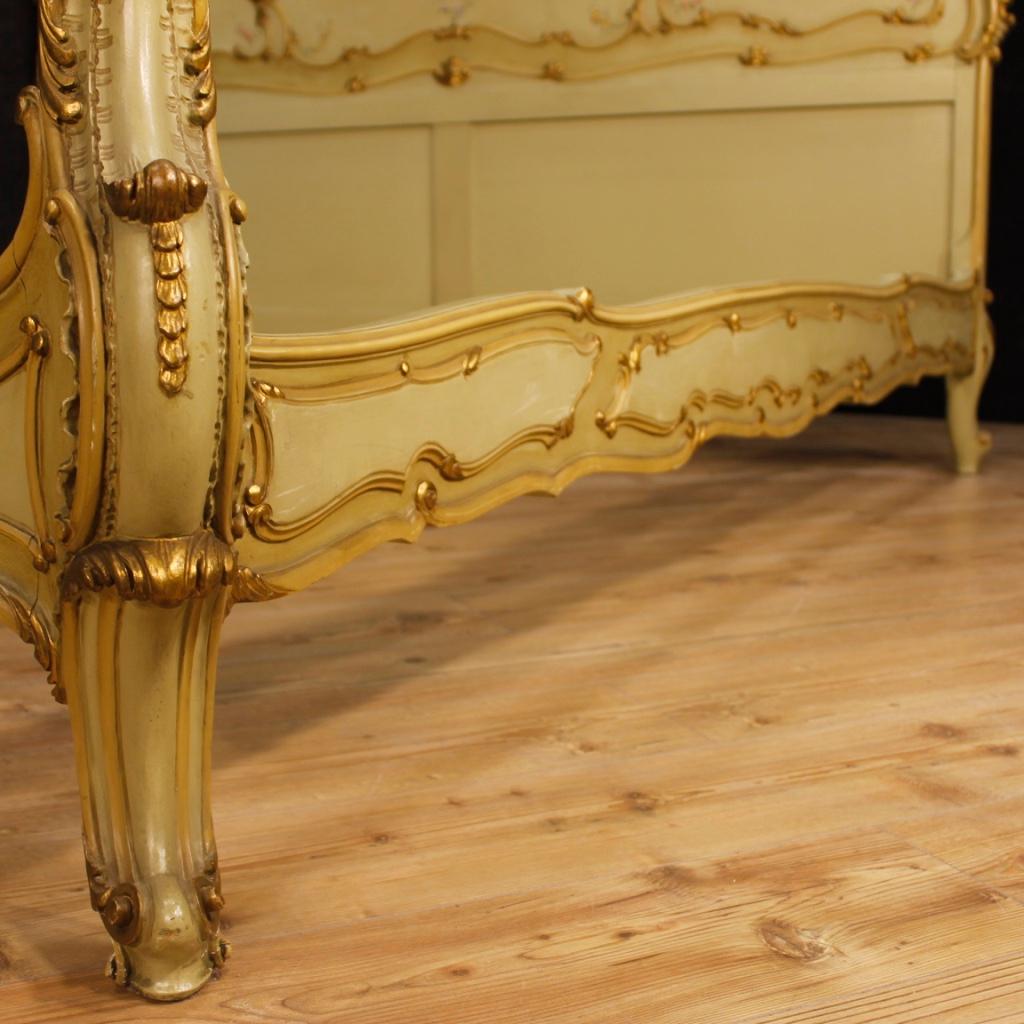 20th Century Lacquered, Painted, Giltwood and Plaster Venetian Double Bed, 1950 5