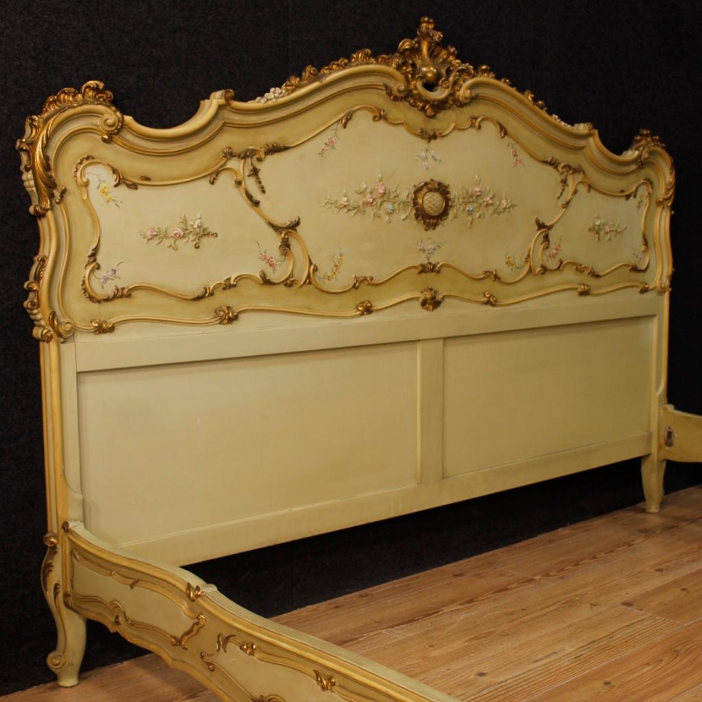 Italian 20th Century Lacquered, Painted, Giltwood and Plaster Venetian Double Bed, 1950