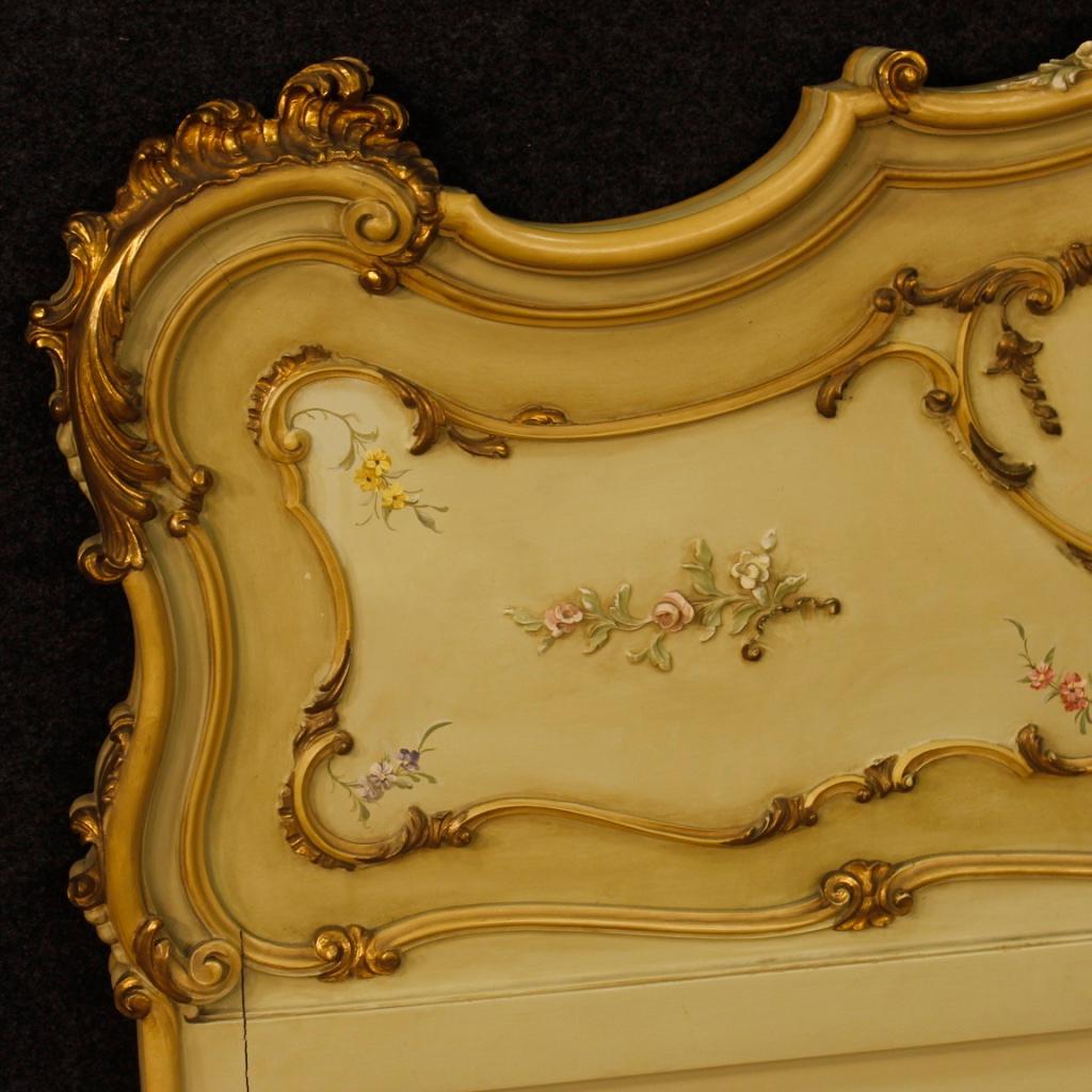 Hand-Painted 20th Century Lacquered, Painted, Giltwood and Plaster Venetian Double Bed, 1950