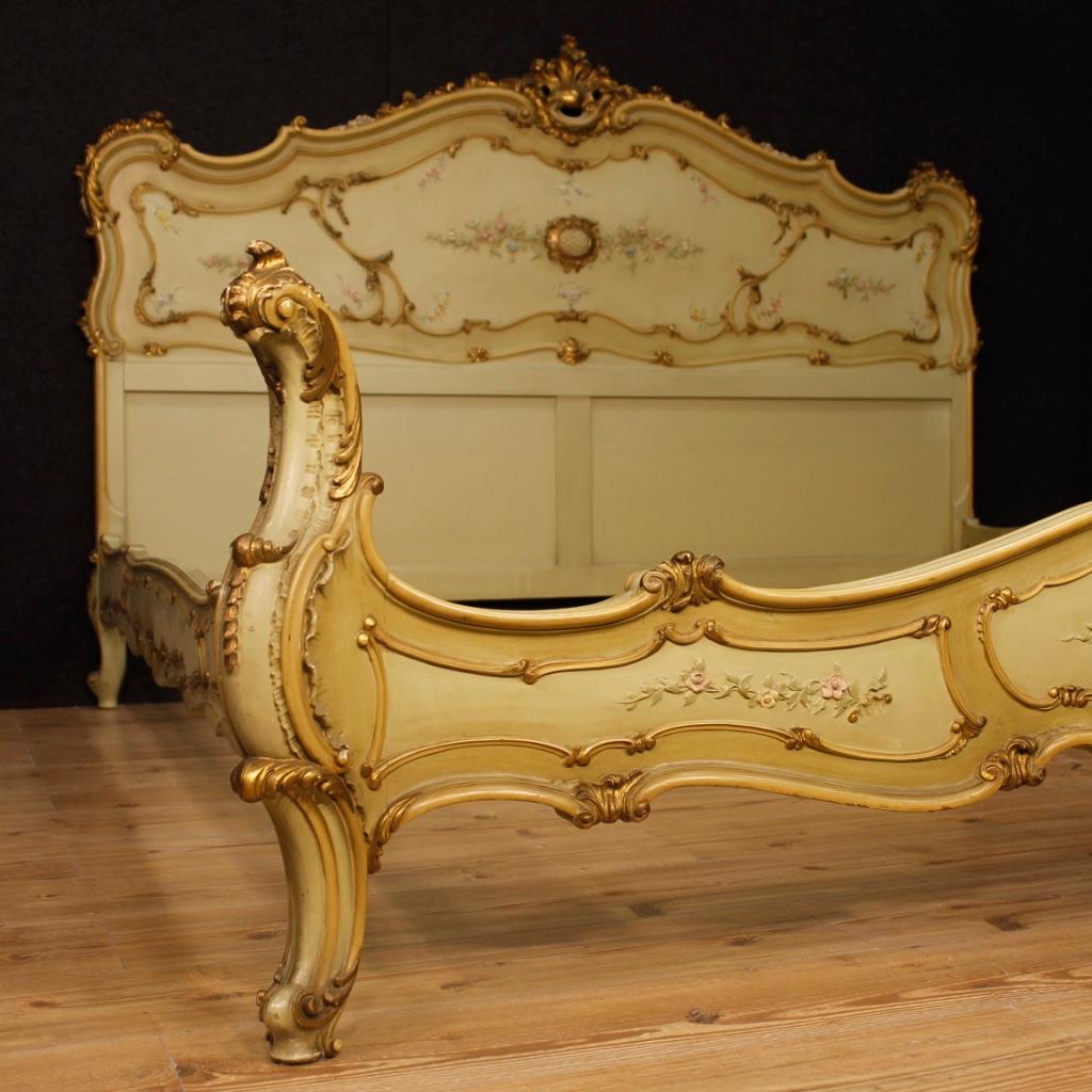 20th Century Lacquered, Painted, Giltwood and Plaster Venetian Double Bed, 1950 1