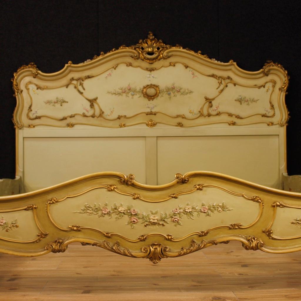 20th Century Lacquered, Painted, Giltwood and Plaster Venetian Double Bed, 1950 2