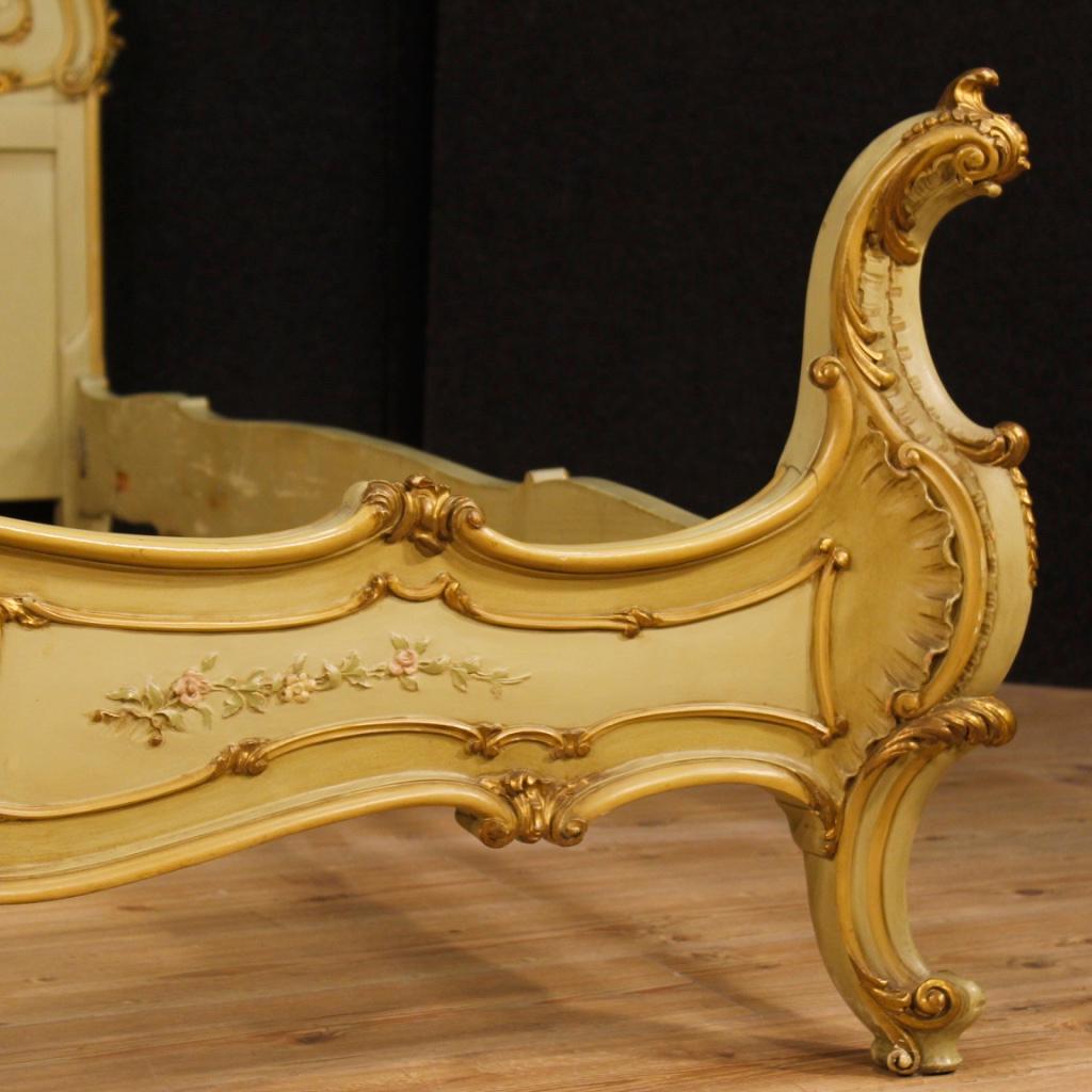 20th Century Lacquered, Painted, Giltwood and Plaster Venetian Double Bed, 1950 3