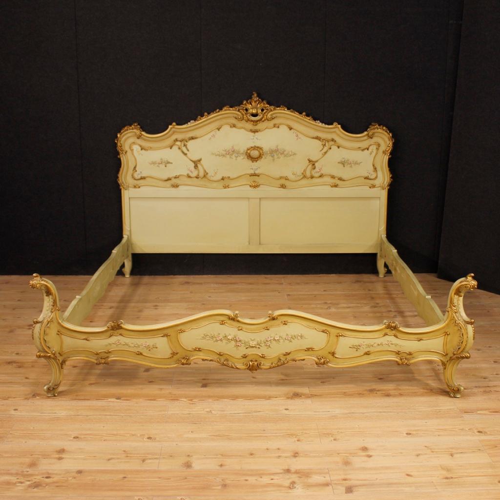 20th Century Lacquered, Painted, Giltwood and Plaster Venetian Double Bed, 1950 4
