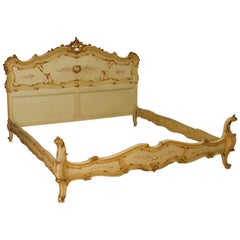 20th Century Lacquered, Painted, Giltwood and Plaster Venetian Double Bed, 1950