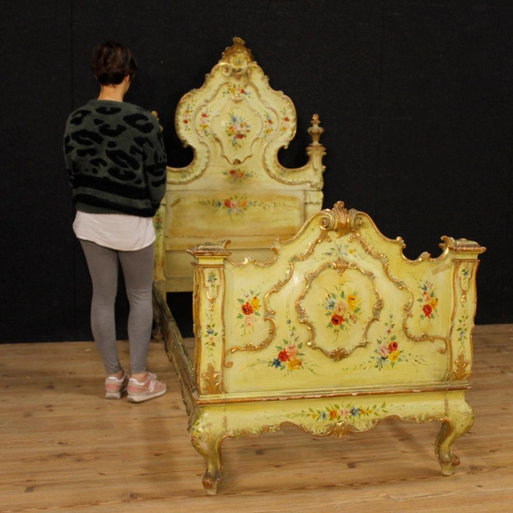 20th Century Lacquered, Painted, Giltwood Venetian Pair of Beds, 1950 7