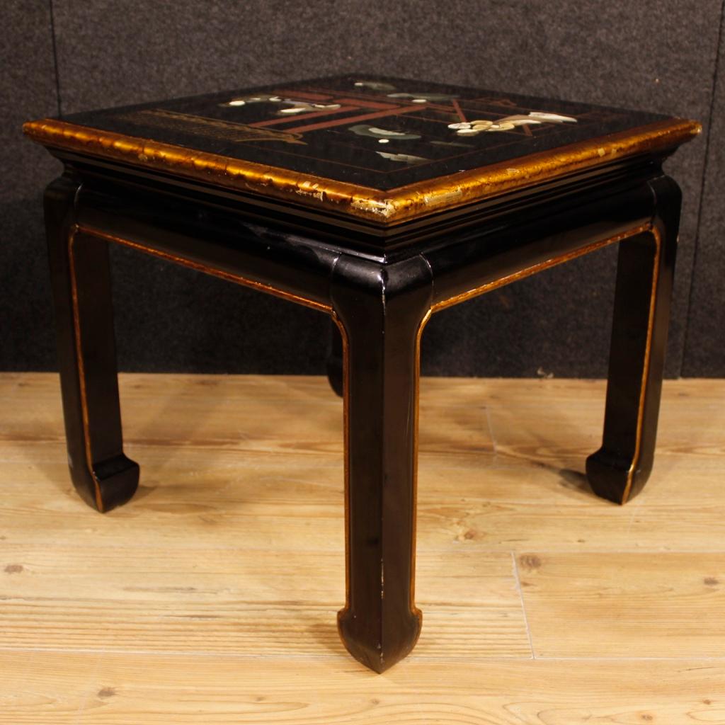 20th Century Lacquered Painted Gold Chinoiserie Wood French Coffee Table, 1970s For Sale 1