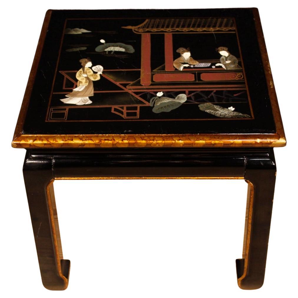 20th Century Lacquered Painted Gold Chinoiserie Wood French Coffee Table, 1970s For Sale