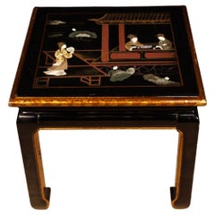 Vintage 20th Century Lacquered Painted Gold Chinoiserie Wood French Coffee Table, 1970s